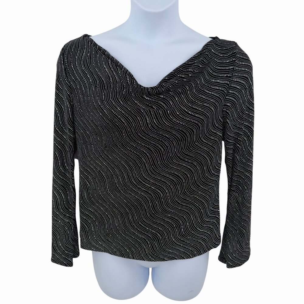 XSCAPE BY JOANNA CHEN BLACK & SILVER COWL NECK EVENINGWEAR PARTY TOP -  XL